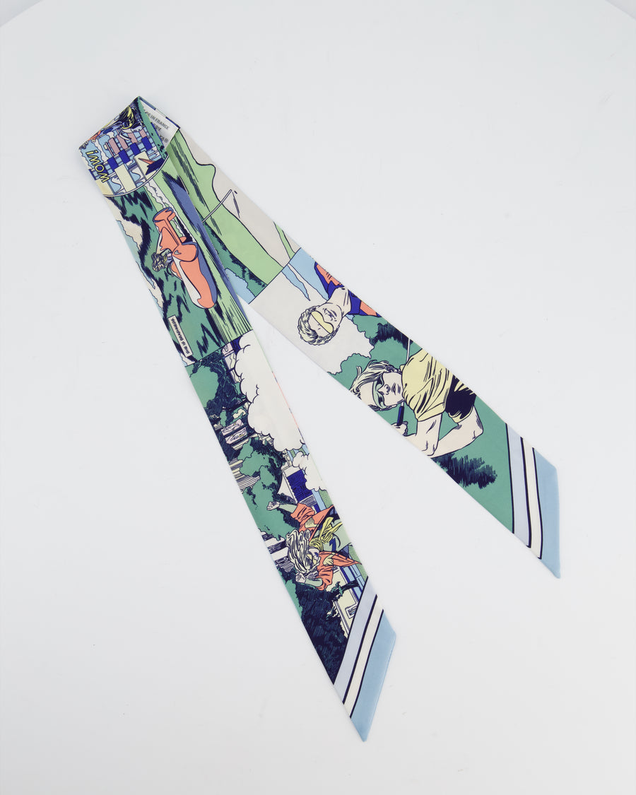 Hermès "WOW" Blue Printed Silk Twilly