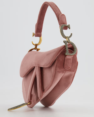 Christian Dior Pink Velvet Mini Saddle Bag with Gold and Crystal Embellished Hardware