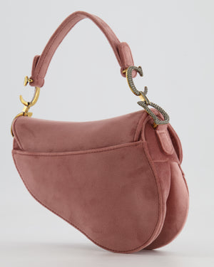 Christian Dior Pink Velvet Mini Saddle Bag with Gold and Crystal Embellished Hardware