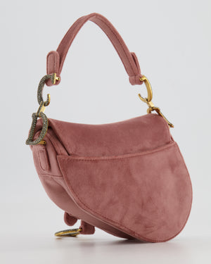 Christian Dior Pink Velvet Mini Saddle Bag with Gold and Crystal Embellished Hardware