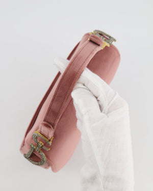 Christian Dior Pink Velvet Mini Saddle Bag with Gold and Crystal Embellished Hardware