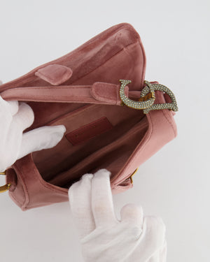 Christian Dior Pink Velvet Mini Saddle Bag with Gold and Crystal Embellished Hardware
