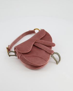 Christian Dior Pink Velvet Mini Saddle Bag with Gold and Crystal Embellished Hardware