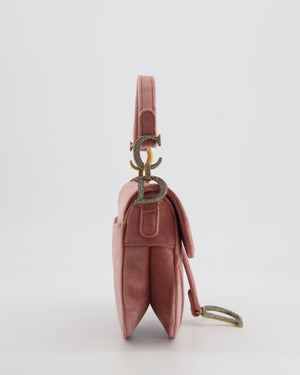 Christian Dior Pink Velvet Mini Saddle Bag with Gold and Crystal Embellished Hardware