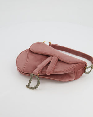 Christian Dior Pink Velvet Mini Saddle Bag with Gold and Crystal Embellished Hardware