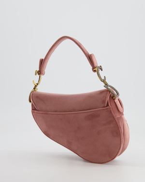 Christian Dior Pink Velvet Mini Saddle Bag with Gold and Crystal Embellished Hardware