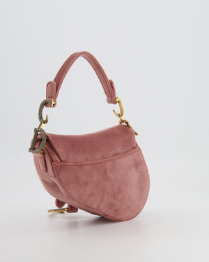 Christian Dior Pink Velvet Mini Saddle Bag with Gold and Crystal Embellished Hardware