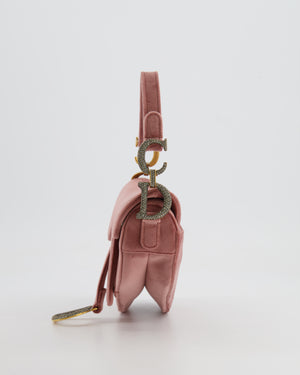 Christian Dior Pink Velvet Mini Saddle Bag with Gold and Crystal Embellished Hardware