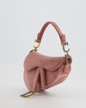 Christian Dior Pink Velvet Mini Saddle Bag with Gold and Crystal Embellished Hardware