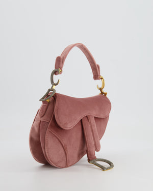 Christian Dior Pink Velvet Mini Saddle Bag with Gold and Crystal Embellished Hardware