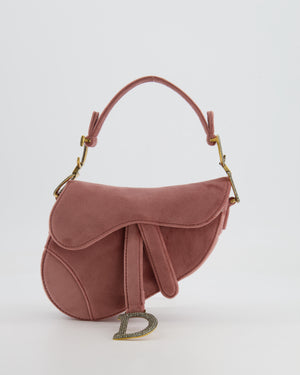 Christian Dior Pink Velvet Mini Saddle Bag with Gold and Crystal Embellished Hardware