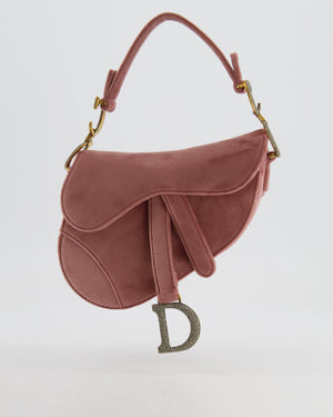Christian Dior Pink Velvet Mini Saddle Bag with Gold and Crystal Embellished Hardware