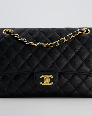 Chanel Black Medium Classic Double Flap Bag in Caviar Leather with Gold Hardware