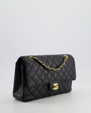 Chanel Black Medium Classic Double Flap Bag in Caviar Leather with Gold Hardware