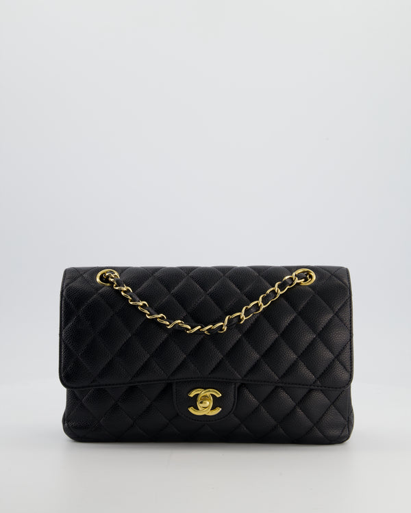 Chanel Black Medium Classic Double Flap Bag in Caviar Leather with Gold Hardware