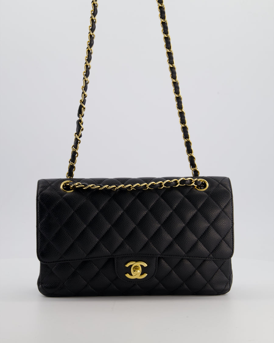 Chanel Black Medium Classic Double Flap Bag in Caviar Leather with Gold Hardware