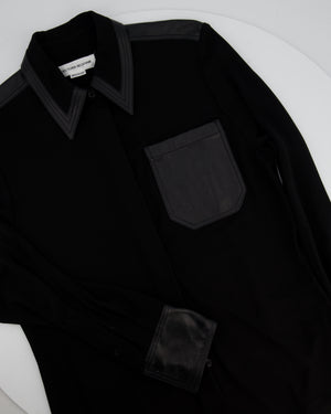 Victoria Beckham Black Long Sleeve Button Down Shirt with Leather Collar and Pocket Details Size UK 8
