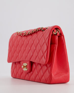 Chanel Iridescent Coral Red Classic Medium Double Flap Bag in Caviar Leather with Champagne Gold Hardware