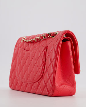 Chanel Iridescent Coral Red Classic Medium Double Flap Bag in Caviar Leather with Champagne Gold Hardware