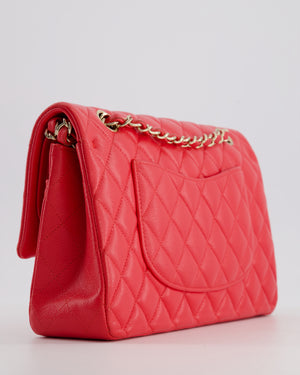 Chanel Iridescent Coral Red Classic Medium Double Flap Bag in Caviar Leather with Champagne Gold Hardware
