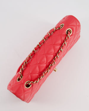 Chanel Iridescent Coral Red Classic Medium Double Flap Bag in Caviar Leather with Champagne Gold Hardware