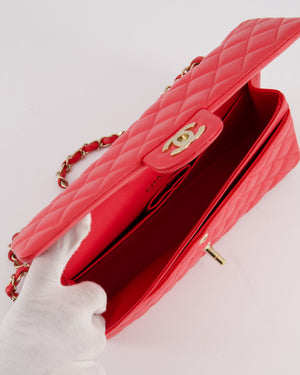 Chanel Iridescent Coral Red Classic Medium Double Flap Bag in Caviar Leather with Champagne Gold Hardware