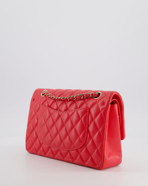 Chanel Iridescent Coral Red Classic Medium Double Flap Bag in Caviar Leather with Champagne Gold Hardware