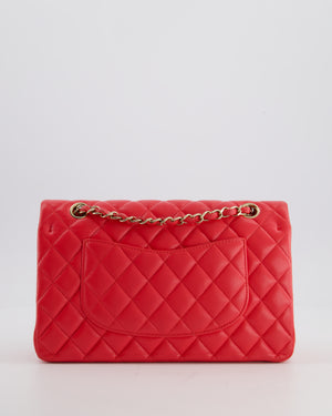 Chanel Iridescent Coral Red Classic Medium Double Flap Bag in Caviar Leather with Champagne Gold Hardware