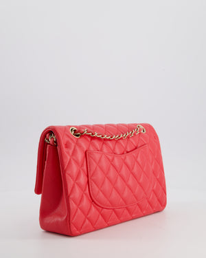 Chanel Iridescent Coral Red Classic Medium Double Flap Bag in Caviar Leather with Champagne Gold Hardware