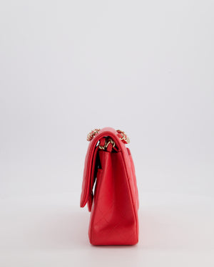 Chanel Iridescent Coral Red Classic Medium Double Flap Bag in Caviar Leather with Champagne Gold Hardware