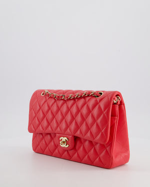 Chanel Iridescent Coral Red Classic Medium Double Flap Bag in Caviar Leather with Champagne Gold Hardware
