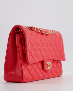 Chanel Iridescent Coral Red Classic Medium Double Flap Bag in Caviar Leather with Champagne Gold Hardware
