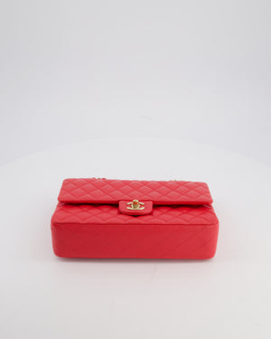Chanel Iridescent Coral Red Classic Medium Double Flap Bag in Caviar Leather with Champagne Gold Hardware
