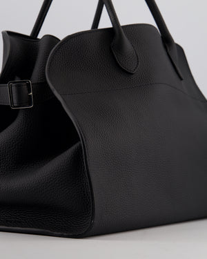 The Row Black Soft Margaux 15 in Matte Grained Calfskin with Silver Hardware