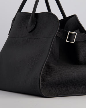 The Row Black Soft Margaux 15 in Matte Grained Calfskin with Silver Hardware