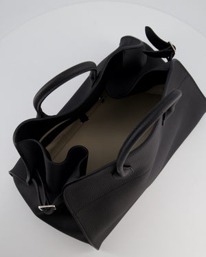 The Row Black Soft Margaux 15 in Matte Grained Calfskin with Silver Hardware