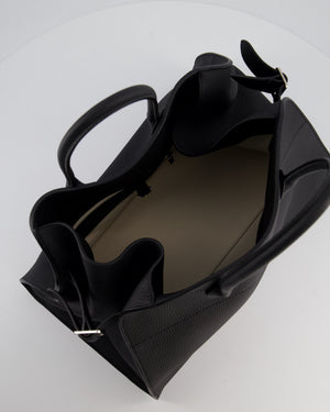 The Row Black Soft Margaux 15 in Matte Grained Calfskin with Silver Hardware