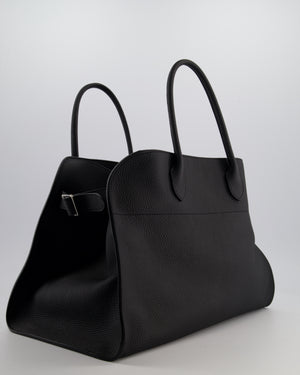 The Row Black Soft Margaux 15 in Matte Grained Calfskin with Silver Hardware