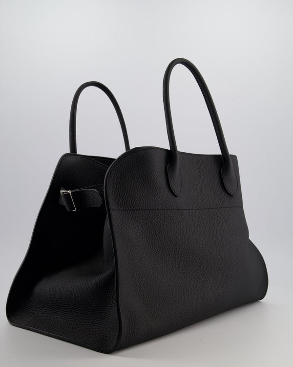 The Row Black Soft Margaux 15 in Matte Grained Calfskin with Silver Hardware