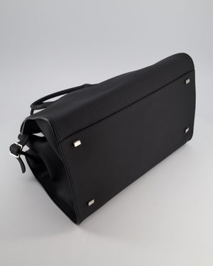 The Row Black Soft Margaux 15 in Matte Grained Calfskin with Silver Hardware