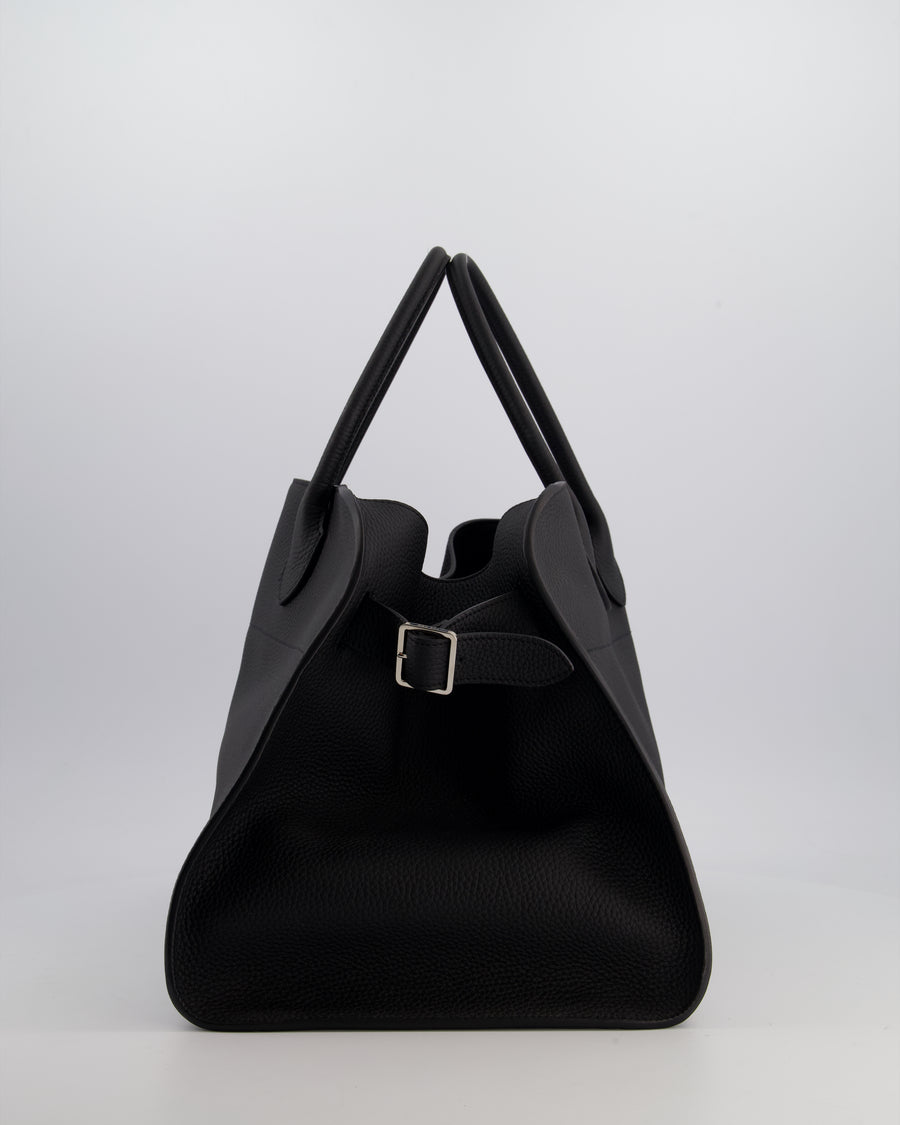 The Row Black Soft Margaux 15 in Matte Grained Calfskin with Silver Hardware