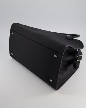 The Row Black Soft Margaux 15 in Matte Grained Calfskin with Silver Hardware