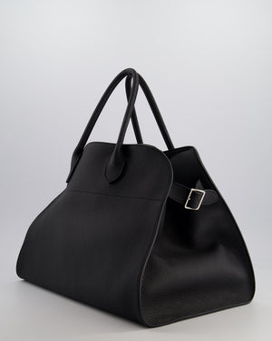 The Row Black Soft Margaux 15 in Matte Grained Calfskin with Silver Hardware