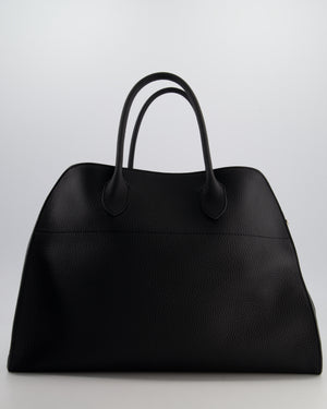 The Row Black Soft Margaux 15 in Matte Grained Calfskin with Silver Hardware