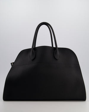 The Row Black Soft Margaux 15 in Matte Grained Calfskin with Silver Hardware