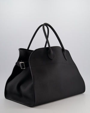 The Row Black Soft Margaux 15 in Matte Grained Calfskin with Silver Hardware