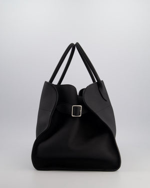 The Row Black Soft Margaux 15 in Matte Grained Calfskin with Silver Hardware