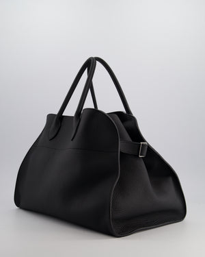 The Row Black Soft Margaux 15 in Matte Grained Calfskin with Silver Hardware