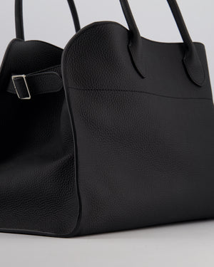 The Row Black Soft Margaux 15 in Matte Grained Calfskin with Silver Hardware