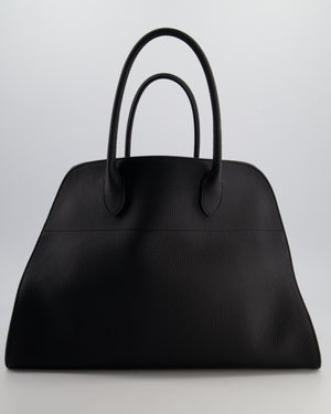 The Row Black Soft Margaux 15 in Matte Grained Calfskin with Silver Hardware